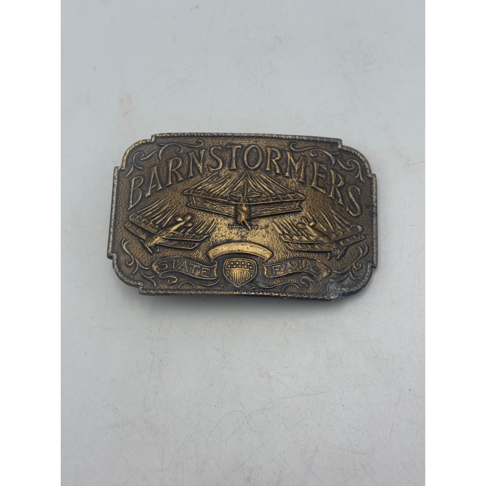 Vintage Barnstormers State Fair Belt Buckle Lewis Buckles Chicago Aviation Brass